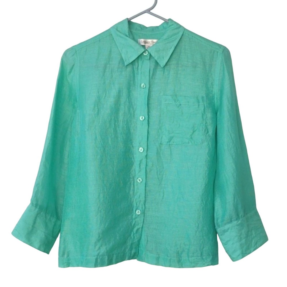Coldwater Creek Green Linen-Silk Blouse PM